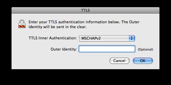 12. Select TTLS as shown below and click the configure button 13. Ensure the TTLS Inner Authentication field is set to MSCHAPv2 as below 14.
