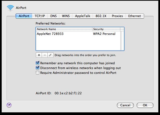 18. In the AirPort configuration window click on the + button under the Preferred Networks field 19.