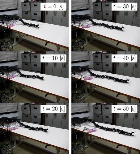 Descending motion of the snake robot (experiment) module snake robot (n = 9) as shown in Fig. and let us define l f = l b =.88[m], and h =.15[m].