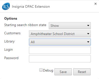 Step 9 9. Click Save. 10. Close Google Chrome and reopen it to start using the Insignia OPAC extension.