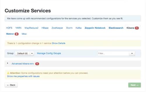 10.Review each service tab in the Customize Services window and modify your HDP cluster setup if appropriate. a. Browse through each service tab.