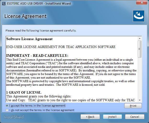 4 Check the contents of the Software License Agreement, select I accept the terms in the license agreement