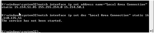 Figure 7: The boot process with the Mini OS CD inserted 4.4.3 Configuring the IP address Manually configure the ip: netsh interface ip set address name="local Area Connection" static 15.154.51.85 255.