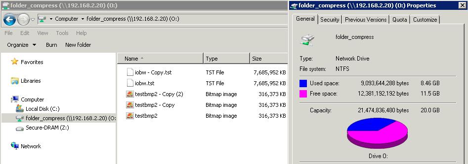 The nominal size of all the files is about 16GB. However, the client OS reports only 9GB are used.