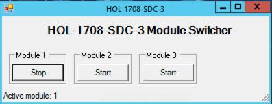 Module Switcher Start Module 1 Start Module Switcher Open the folder named "Module Switchers" on the desktop Double click the module named "3 HOL-1708-SDC-3- VSAN Challenge" Working with Module