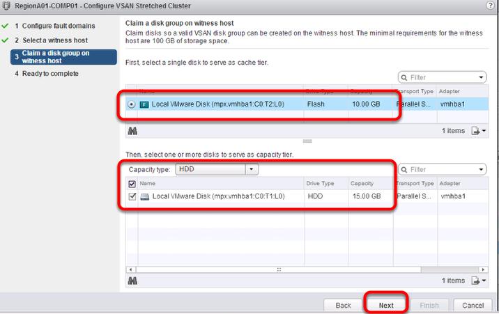 Create DIsk Group In Witness Node 1. Select cache tier flash disk. 2.