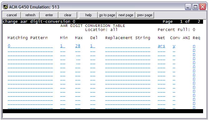 The according Route Pattern is set to number 64 and the Call Type parameter is assigned to the AAR. The Digit Conversion Table is generally used for more efficient routing.