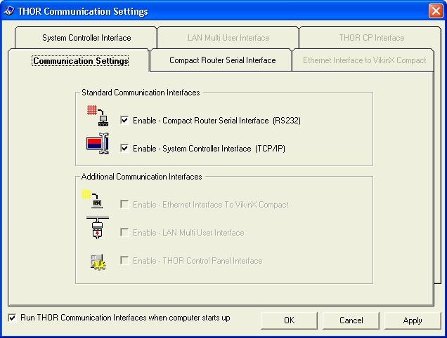 3.2 Communication Settings To communicate with the router system THOR uses two standard communication concepts, RS232 and TCP/IP.