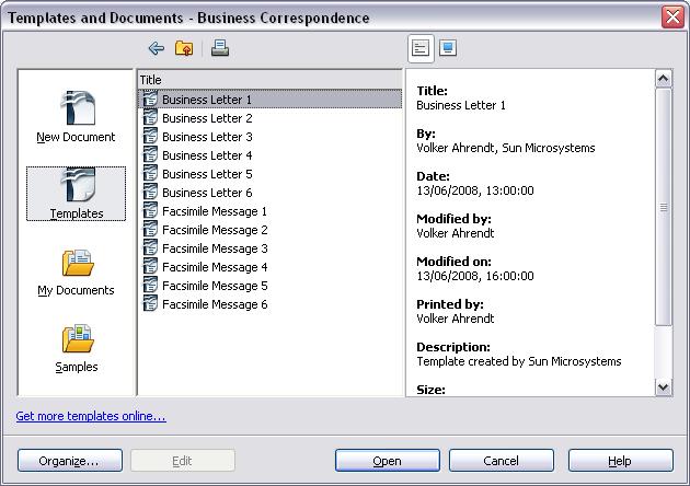 Document Properties Preview Figure 1. Templates and Documents dialog box Creating a template You can create your own templates in two ways: from a document, and using a wizard.