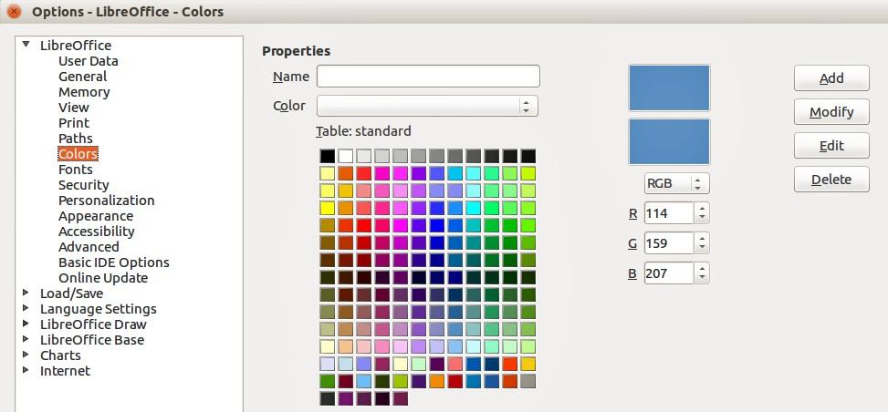 Colors and color palettes Draw (like all LibreOffice components) uses color palettes for the representation of colors.