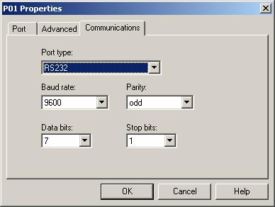 Next click the Communications tab. The following dialog will appear. Specify Port type and the required baud rate parameters and click OK. The Port type will be RS232 or RS422/RS485 Full Duplex.