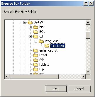 Note: Click the Browse button to select the location of the driver files. The first time a standard Serial card is upgraded to the Rice Lake Driver, the dialog will be as shown above.