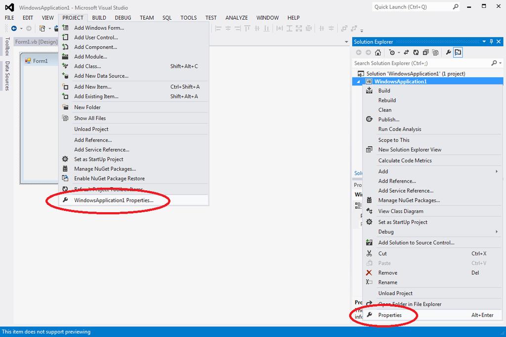 VS2012 - VB VS2012 VB 1. For VB VS2012 Windows Form Applications, there are two ways to change the Target Framework. Option I.