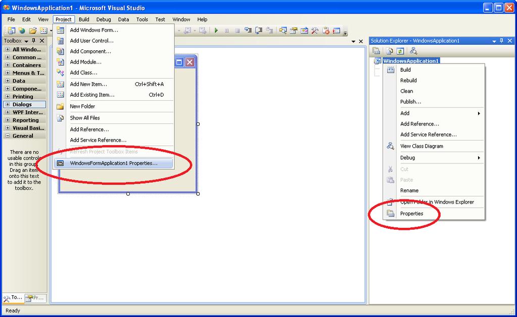VS2008 - VB VS2008 VB 1. For VB 2008, Windows Form Applications, there are two ways to change the Target Framework. Option I.
