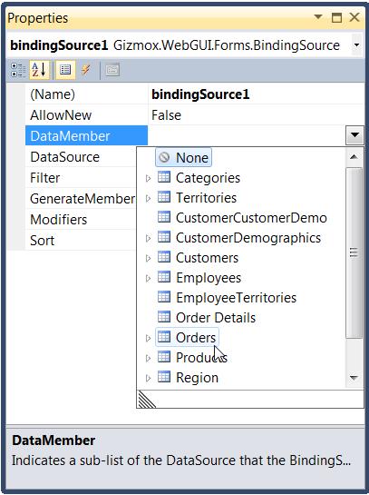 Creating a Master/Detail Relationship between Controls In the DataMember property, click the arrow on the right, and