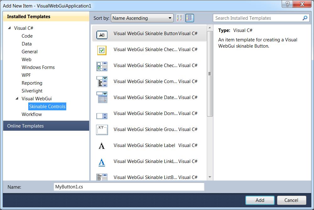 VWG Integration with Visual Studio Visual WebGui User Control - enables you to develop and implement a new composite control.