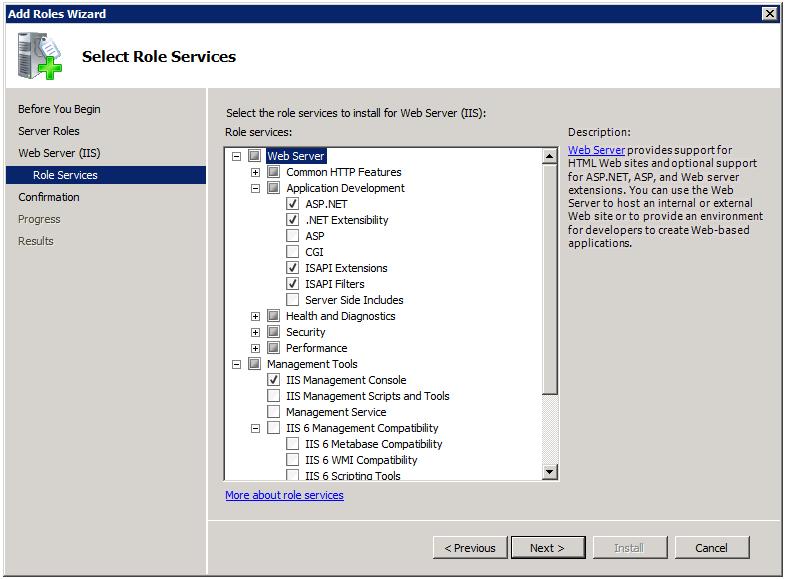 On the Web Server (IIS) page, click the Role