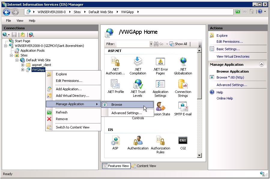 Deploying VWG Applications on IIS Running VWG Application from IIS When you run your VWG from IIS, you need to manually add the name of your Start Form to the URL in the browser.