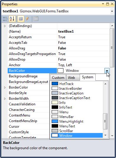 Working with VWG Controls To open the Properties window of a control: 1. On the Design View, select the control whose properties you want to set. 2.