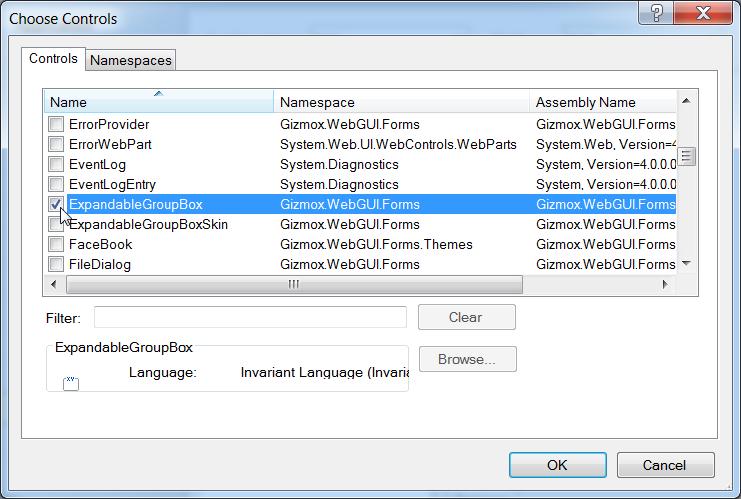 Extending VWG Project To register a control click the Controls tab to open it, select the check