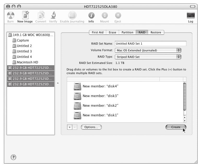 Chapter 6 Formatting Drives Connected via esata Mac OS X Drive Formatting RAID Sets This section describes the process of formatting (initializing) multiple hard drives (or volumes) connected to the