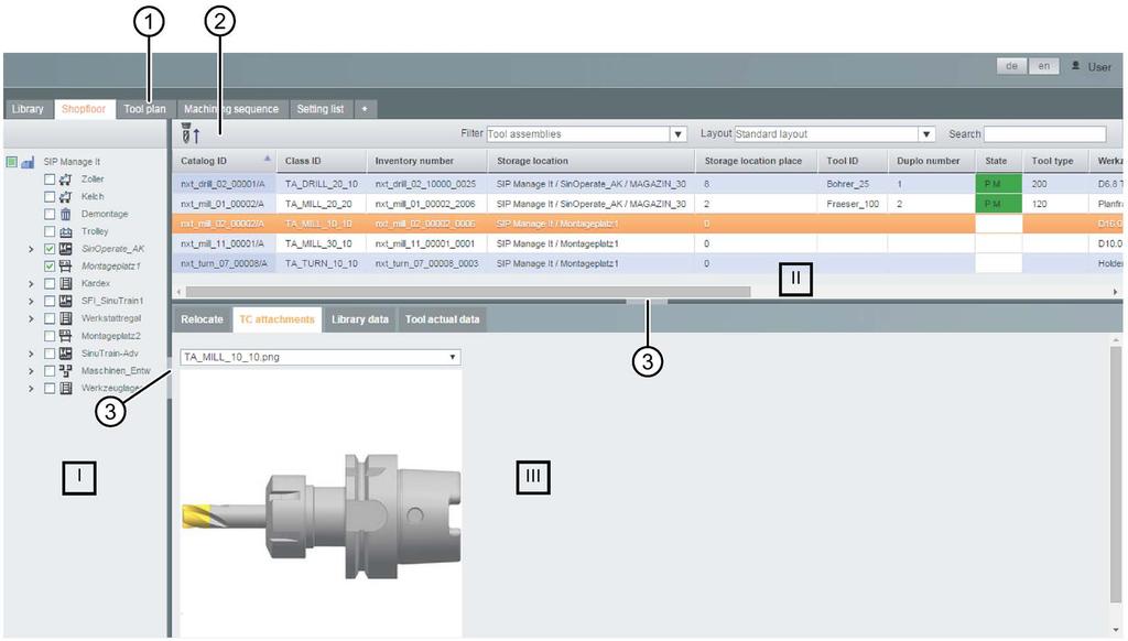Software user interface 4 4.1 Design Screen layout The user interface of allows you to manage assemblies and components in production facilities. The structure is the same at all operating levels.