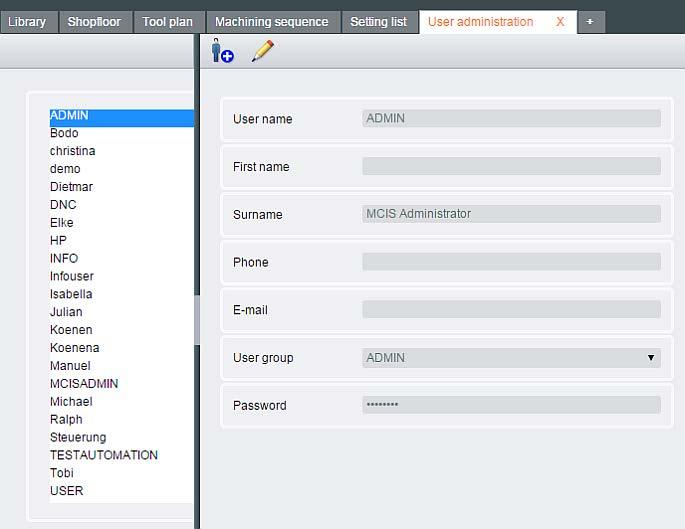 5.11 User administration tab Design All users are listed at the left.