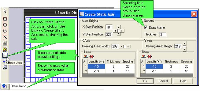 Create Static Axis opens, drawing the axis and showing the default settings. 3.