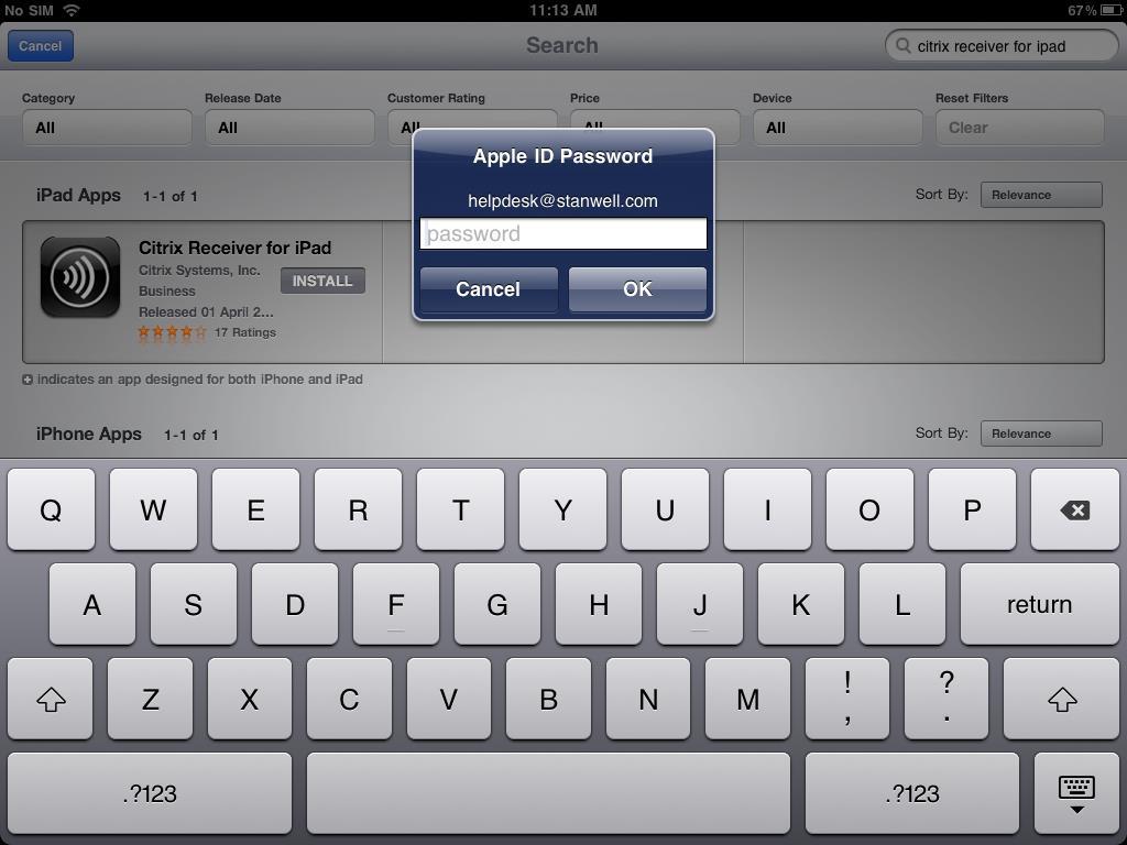 Select the relevant Citrix Reciver listed under the ipad or