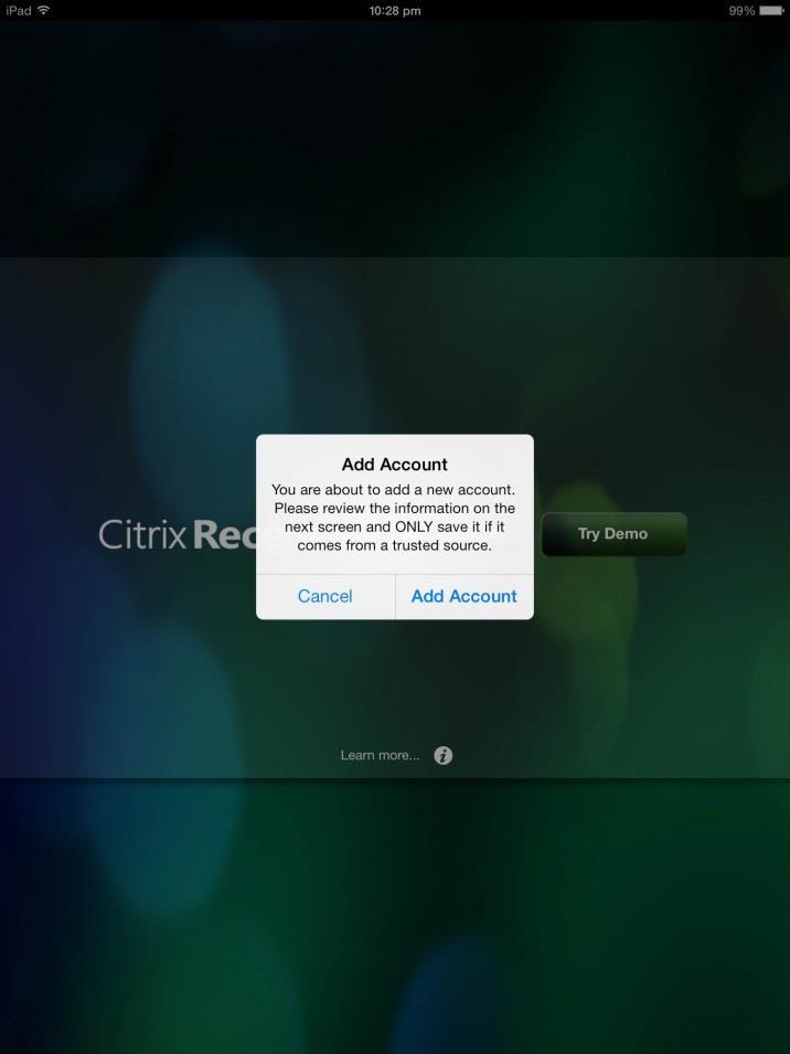 2. The Citrix Receiver app will now launch and prompt to