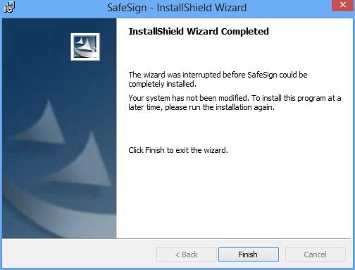 Figure 6: InstallShield Wizard: Are you sure you want to cancel SafeSign installation?