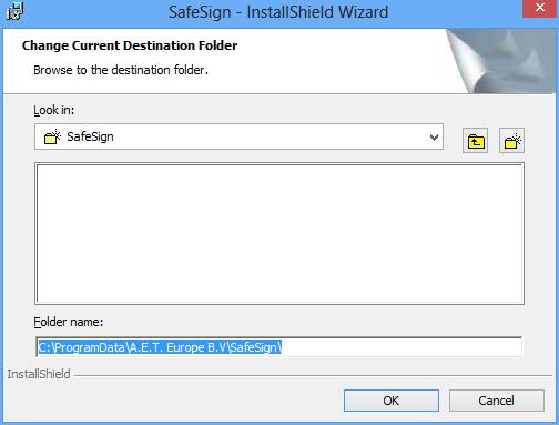 Change Clicking Change will allow you to install SafeSign Identity Client in another destination folder.