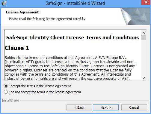 Therefore, only upon selecting I accept the terms in the license agreement, will the button Next become available: Figure 47: InstallShield Wizard: License Agreement (I accept) After accepting the