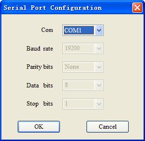 Notes: Apart from the serial port number, the other parameters are fixed values: 19200, 8, N, 1. 5.6.