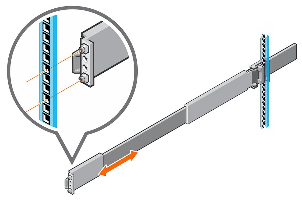 a Align the right rail with the lower two U spaces of the 4U mounting location.