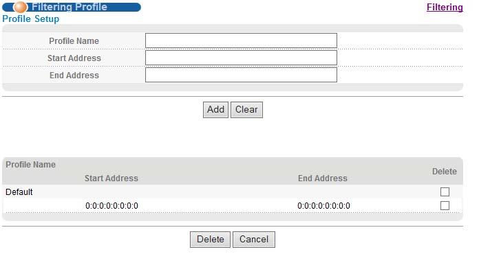 Chapter 23 Multicast 23.5.5 MLD Snooping-proxy VLAN Filtering Profile Use this screen to create an MLD filtering profile and set the range of the multicast address(es).