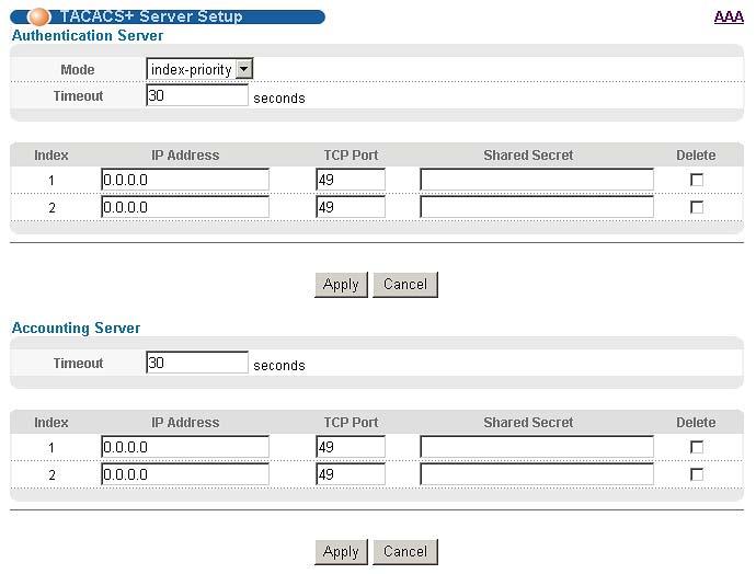 Chapter 24 AAA Figure 144 Advanced Application > AAA > TACACS+ Server Setup The following table describes the labels in this screen.