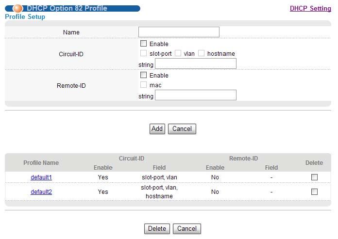 Chapter 35 DHCP Figure 207 IP Application > DHCP > DHCPv4 > Option 82 Profile The following table describes the labels in this screen.