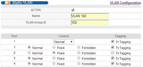 5 Select Fixed to configure port 2 to be a permanent member of this VLAN.