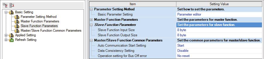 5. Set the items in "Basic Setting" as follows. [Navigation window] [Parameter] [Module Information] [RJ71DN91] [Basic Setting] 6. Set the items in "Refresh Setting" as follows.