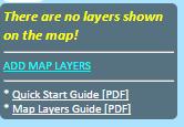 If no layers other than the Basemap are visible at the current map scale, the Monitor will let you know, and will suggest that you zoom in closer.