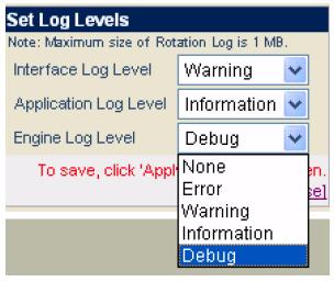 UX5000 Issue 1.0 6.1.5 Log Settings (Debug Levels) 6.1.5.1 Set Log Levels The Set Log Levels window allows the installer to configure how much information should be sent to the debug log.