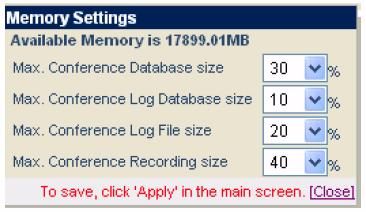 Issue 1.0 UX5000 6.2.2 Memory Management Memory Management is accessed from the Conference Settings window.
