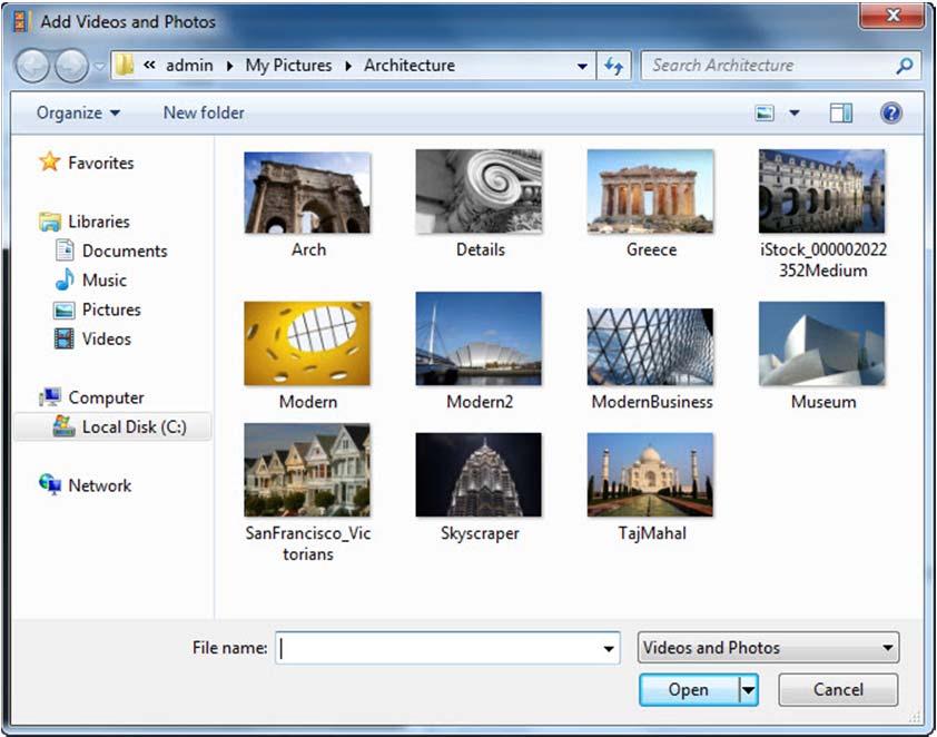 Add videos and photos When adding your photos and videos to Windows Live Movie Maker, you have a few options.