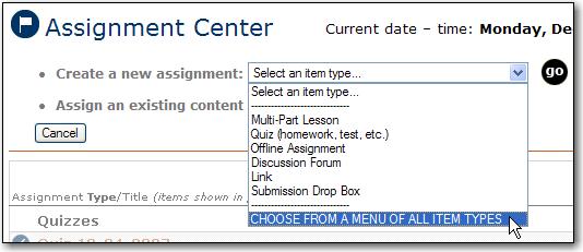 In this example, we will assign a website for students to visit. 1. Go to the Assignment Center (click the ASSIGNMENTS tab). 2. Click the Add an assignment button. 3.