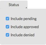 Status button The status button allows you to filter the calendar by the type of request, there are three options: pending, approved or denied.