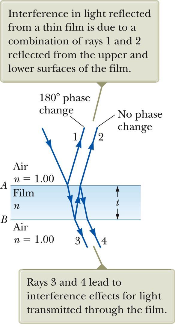 Interference in Thin Films, 2 Assume the light rays are traveling in air nearly normal to the two surfaces of the film.