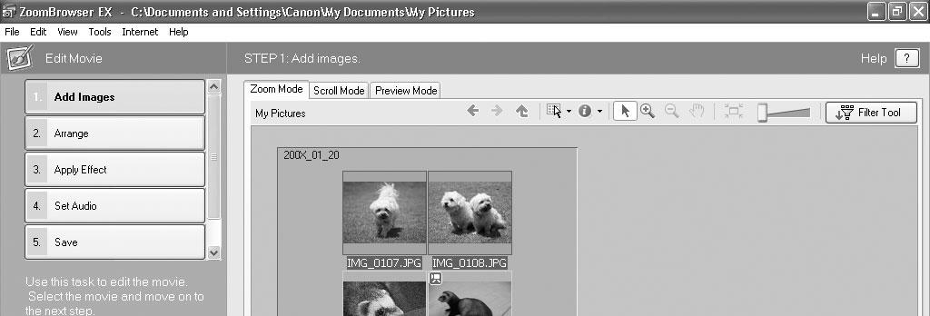 3 Select images and click [Arrange]. You can select multiple images or a folder to include all images in that folder.