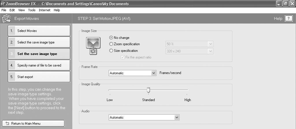 5 Specify the export settings and click [Specify