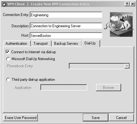 Configure Connection to the Internet Through Dialup Networking This section describes how to configure the client to use a dial-up connection.